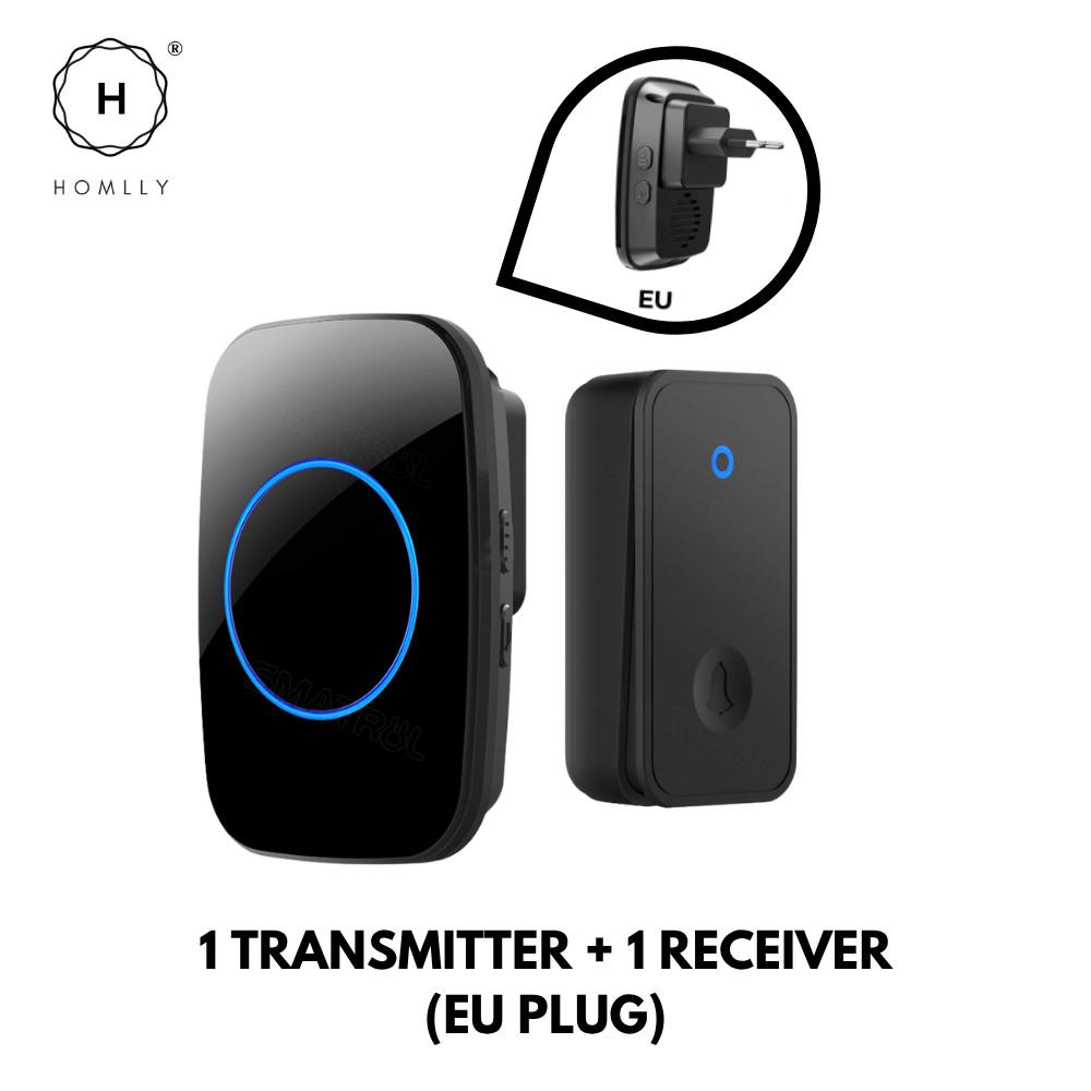 HOMLLY Self-Powered Wireless Waterproof Electric Door Bells with 60 Chimes & 5-Level Volume LED Flash