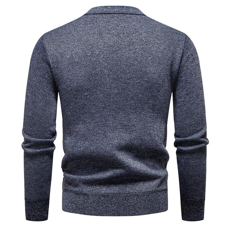 Men's Velvet-Lined Knit Sweater - Warm Autumn/Winter Round Neck for Middle-Aged Dads