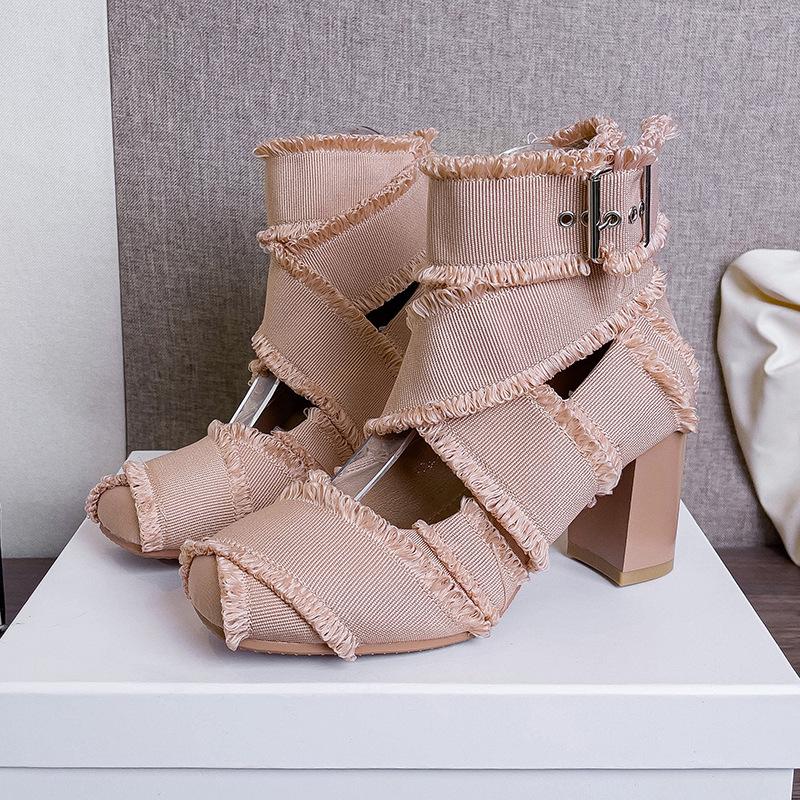 Fashion Vintage Square toe Satin Tassel Mary Janes Women Pumps Fashion Metal Buckle Ankle Strap Thick High heels Comfort Ballet Shoes