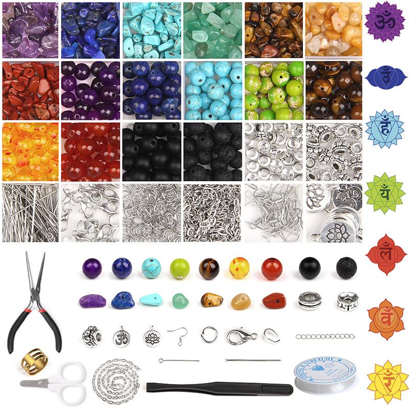 7 Chakra Energy Stone Beads Box Set Kits Loose Spacer Charm Accessories Beads With Elastic Crystal String For Jewelry Making Diy