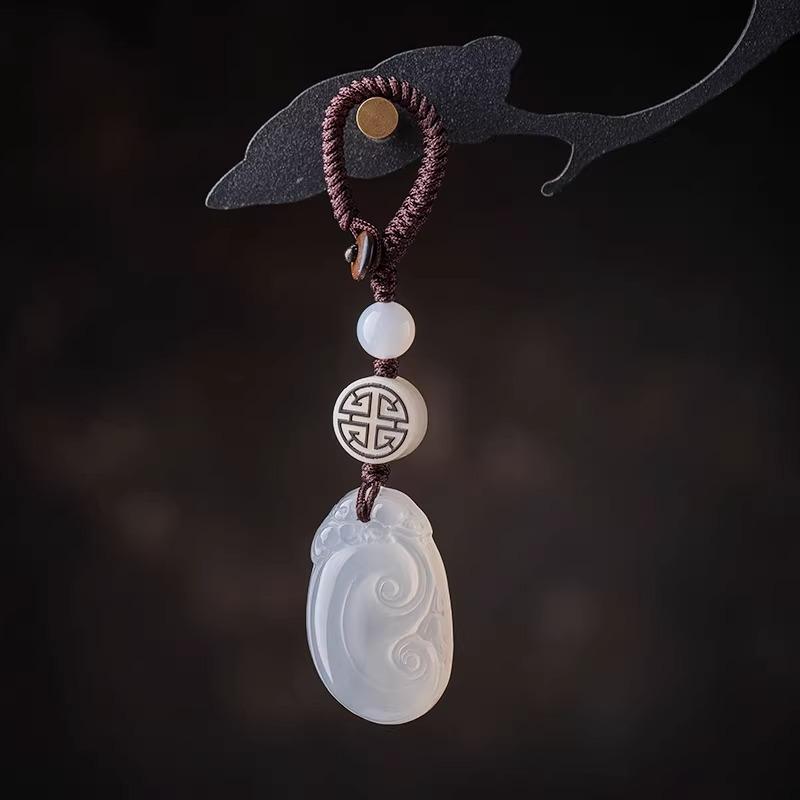 Exquisite Jade Chalcedony Ruyi Keychain Pendant Ornament
