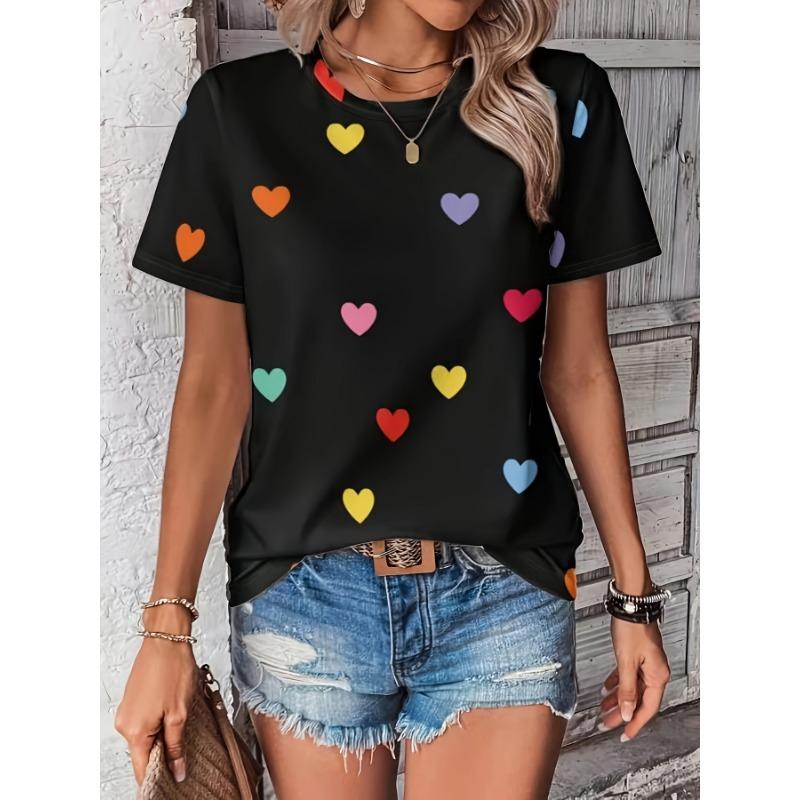 Heart Love Graphics T-Shirts Floral 3D Print Women's Casual Short Sleeves O-Neck T Shirt Y2k Harajuku Tees Tops