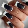 Black French Manicure Full Diamond Wearable Nail Stickers - 24-Piece Set