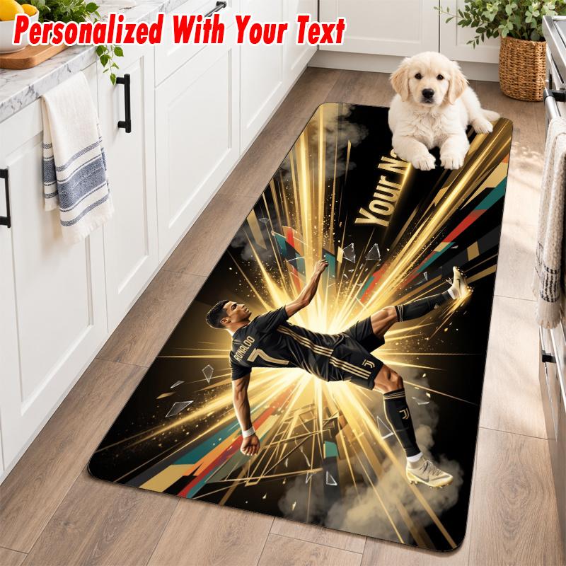 Cristiano Ronaldo Custom Name Flannel Rug Kitchen Mat Non Slip Floor Carpet Personalized Home Decor