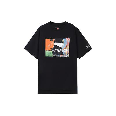 Patterned Letter Print Solid Color Crew Neck T-Shirt Men Tops Black AHSR915-3