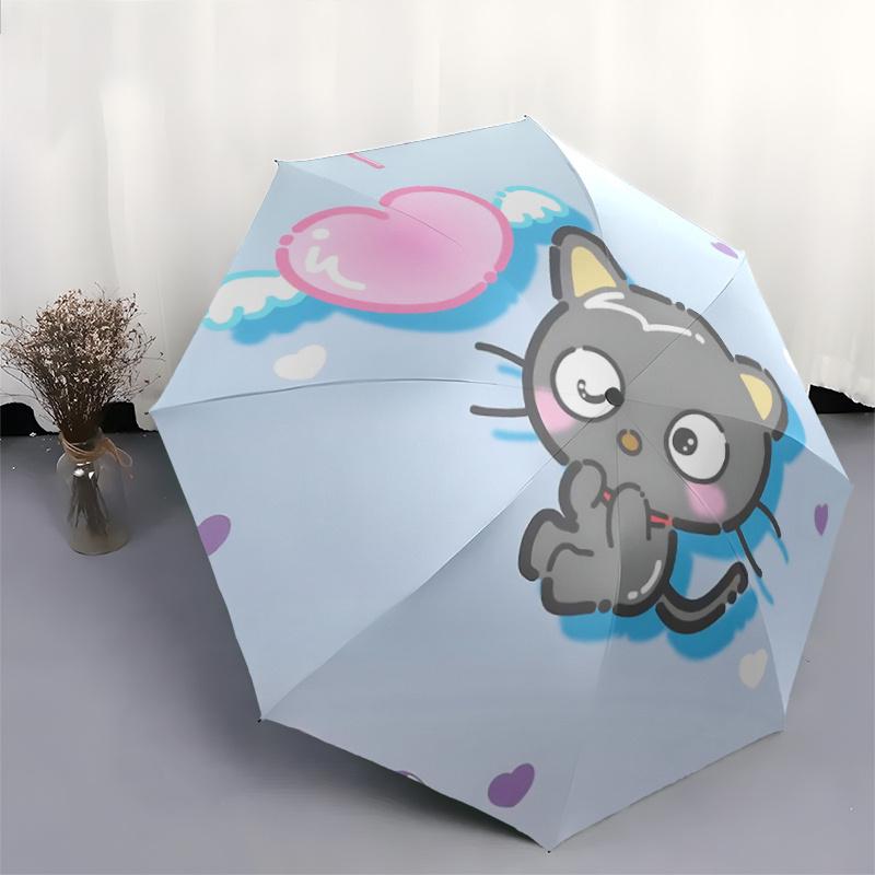 1pc Chibi Cat Heart-Shaped Automatic Opening/Closing Umbrella with Foldable Design, Ideal for Fans, Travelers, Daily Use, and Festive Gifts!F013