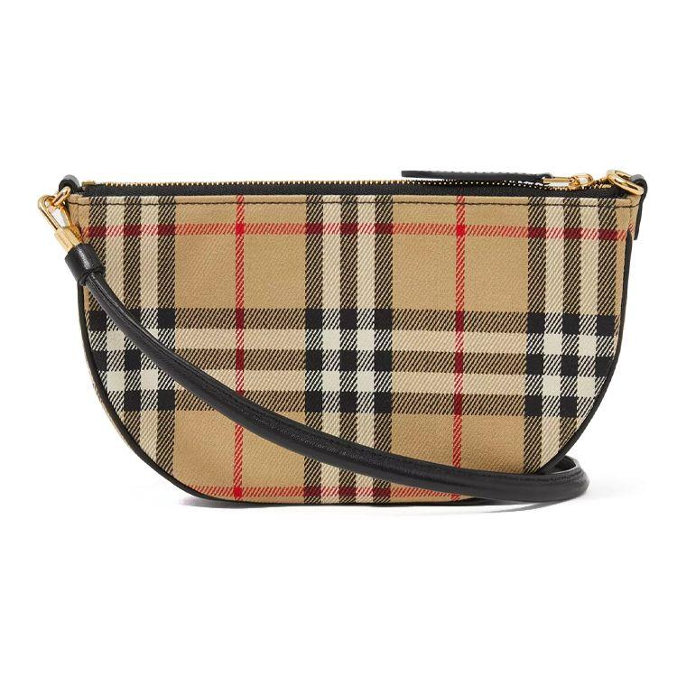 Burberry Olympia Logo Embossed Check Underarm Half-Moon Bag Canvas And Leather Tote Shoulder Bag Women bags Classic-Beige 80434051