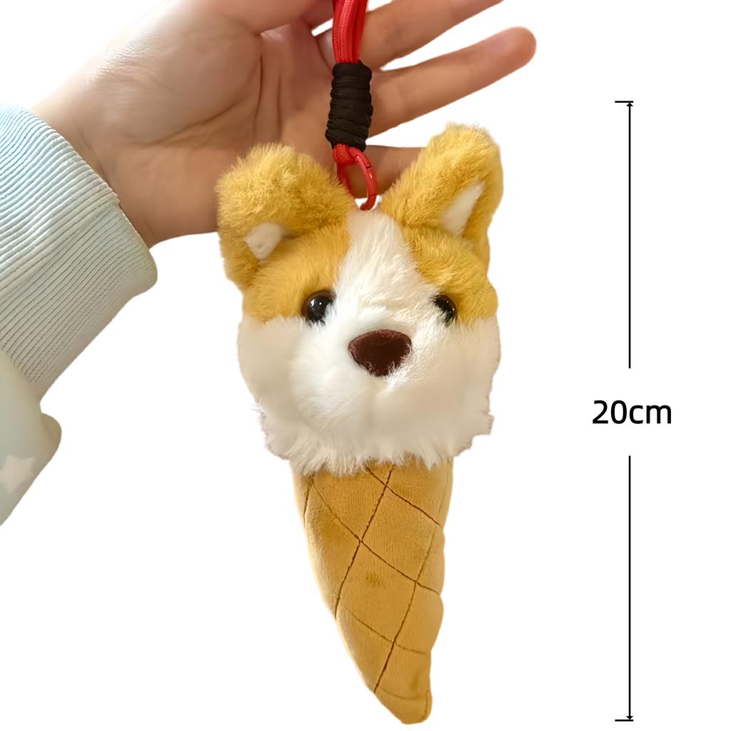 Corgi Plush Pendant Ice Cream Cone Stuffed Keychain Kawaii Backpack Pendant Car Key Holder Decor Toys Creative Birthday Gifts