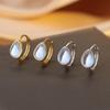 Vintage 925 Silver Moonstone Ear Buckle Women's Simple Personality Niche High-end Feeling Water Drop Earrings Vacation Earrings