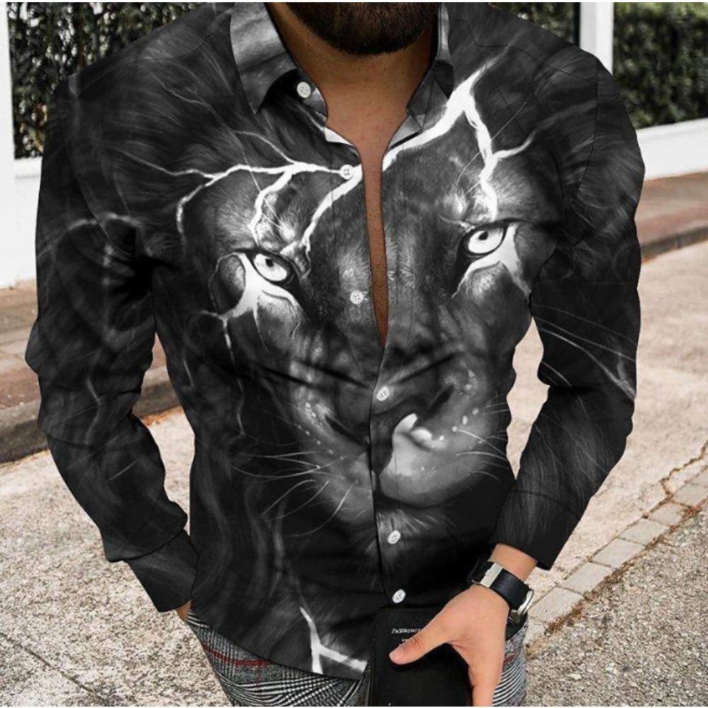 Men's Geometric Pattern Printed Long Sleeve Shirts Casual Cardigan New Button Holiday Fashion Shirts