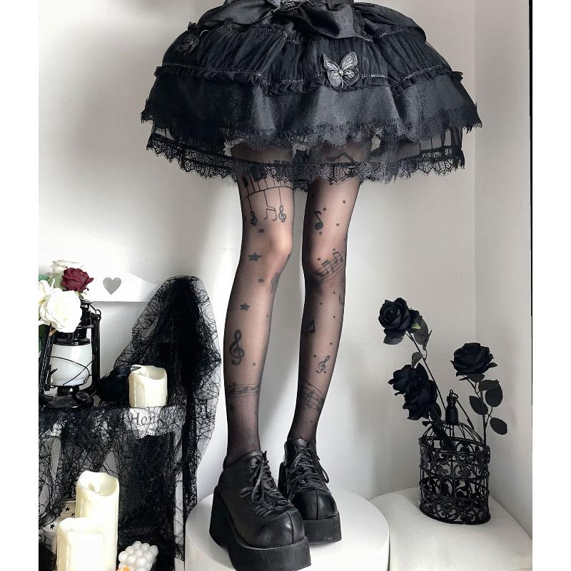 Übergröße Notenprint Damenstrumpfhose Süß Cool Dünn Hohelastische Socken Lolita Jk Strumpfhosen Strumpfwaren Musikfestival Strümpfe L gray