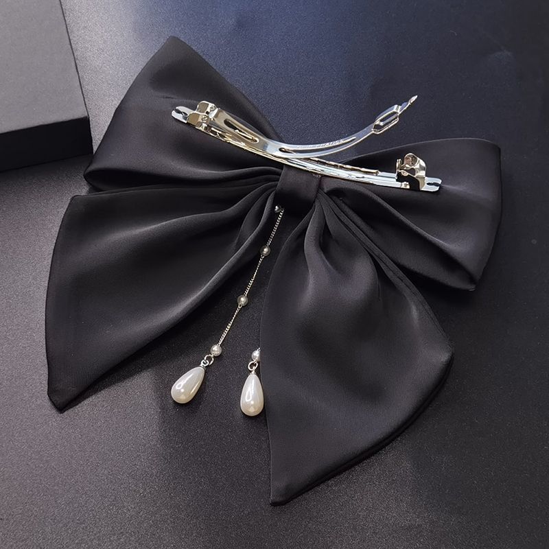 1pc Exquisite pearl hanging large bow hair clip, high-end feeling at the back of the head, spring clip top clip, new headwear