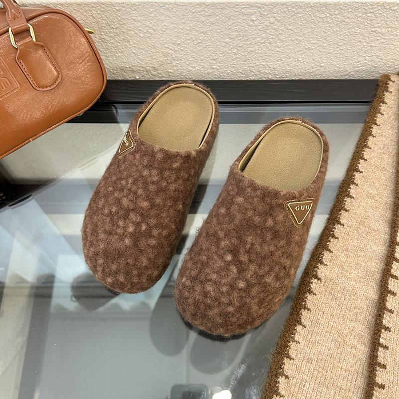 

Women s retro lightweight and comfortable non-slip heightening winter warm plush lining non-slip durable casual cotton one-step half slippers 40 коричневий