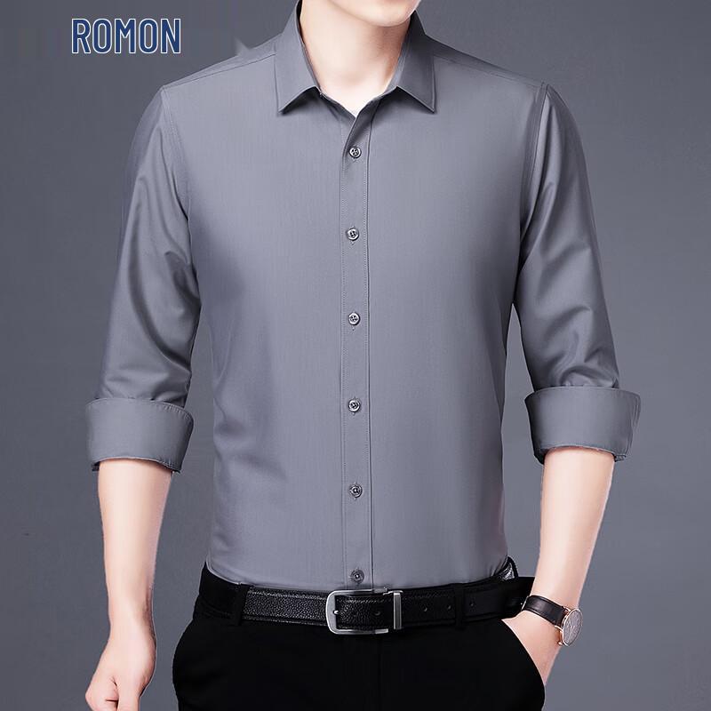 

Romon Men s Long-Sleeve Modal Blend Wrinkle-Resistant Business Shirt 39/L