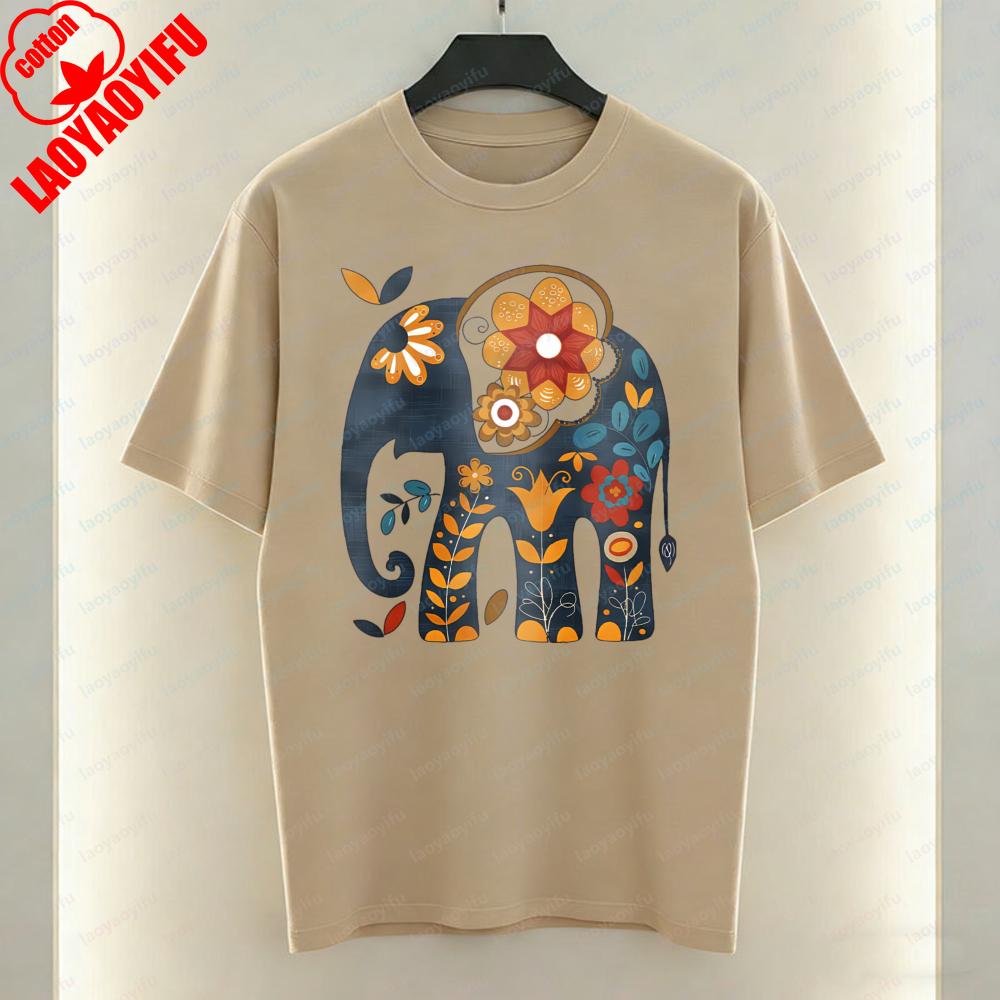 Floral Elephant Unisex TShirt Mexico Style Boho Folk Art Graphic Tops Heritage Classics Casual Style Cotton Tee Women Clothes