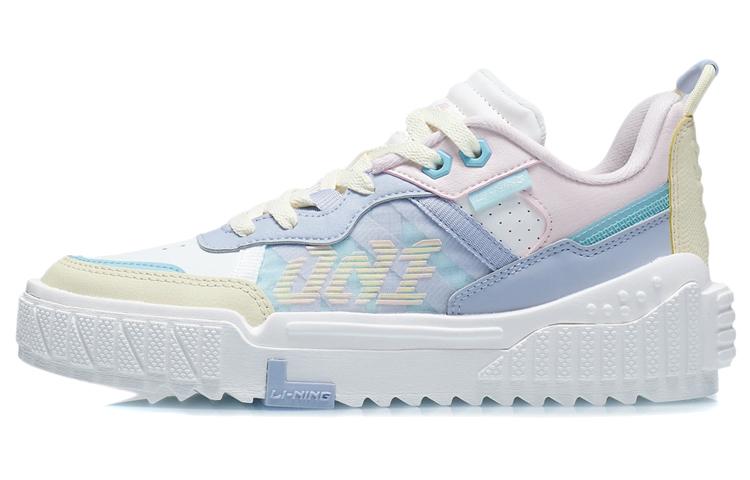 Li Ning 001 UNBLOCK Slip Resistant Abrasion Resistant Low top Skateboard Shoes Women's White Blue Pink AGCR152-2