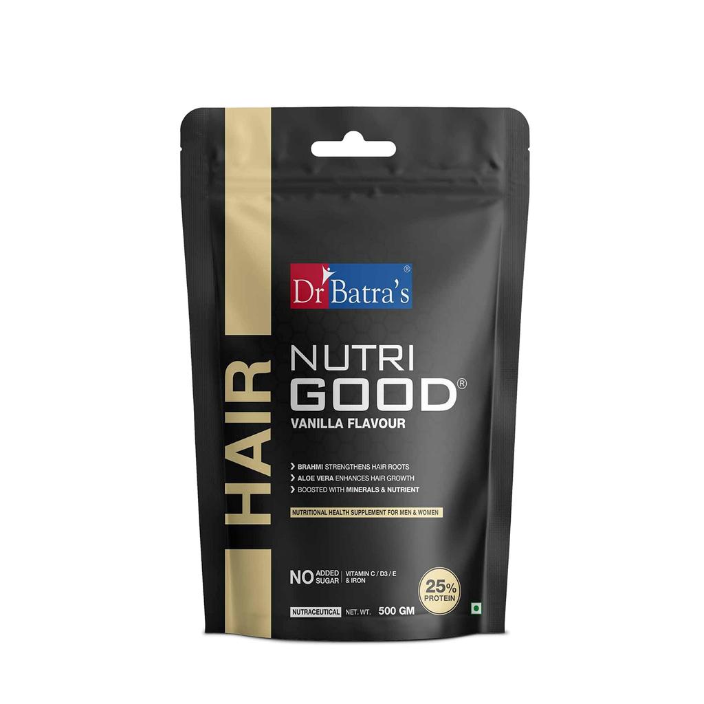 Dr Batra’s Nutrigood Hair Protein Powder 500g Vanilla with Brahmi, Biotin, Collagen & Keratin | Supplement for Hair Fall Control, Hair Growth, St