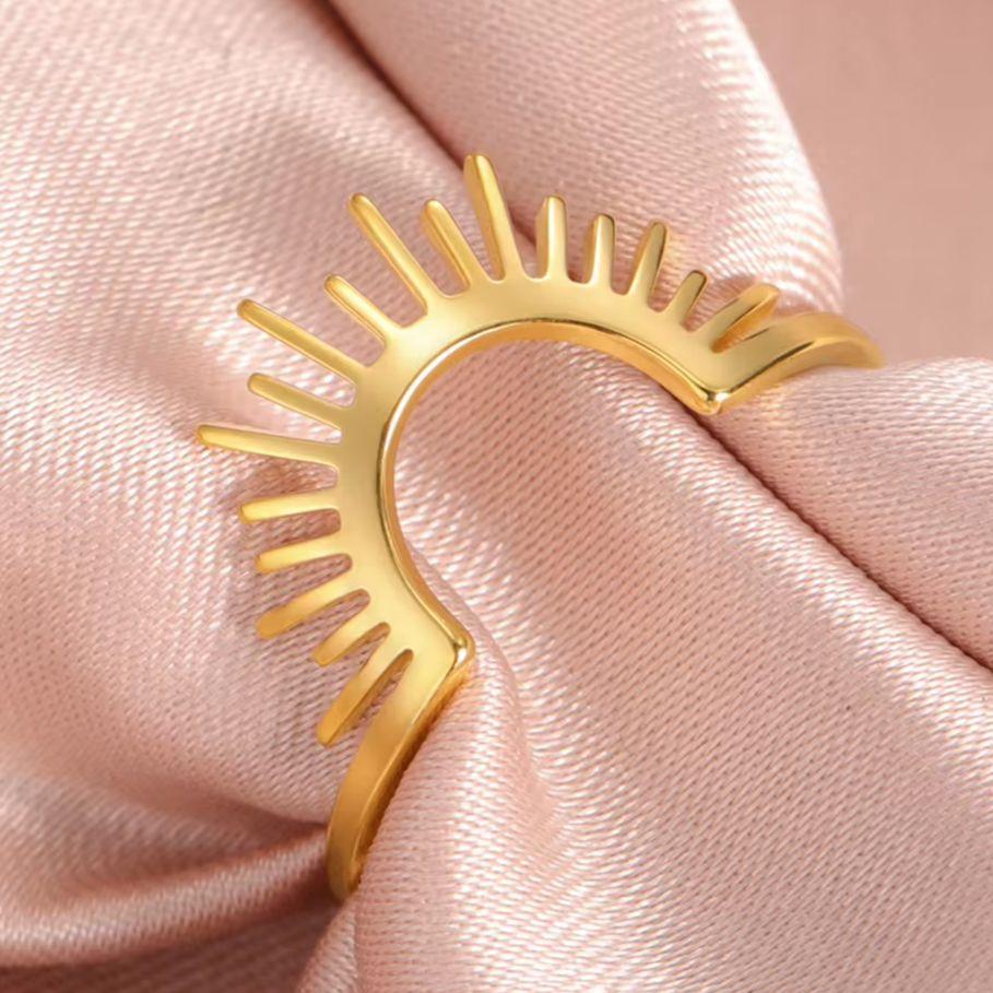 LIKGREAT Simple Radiant Semicircle Finger Ring for Women Men Stainless Steel Fashion Sunshine Punk Hip Hop Jewelry Birthday Gift