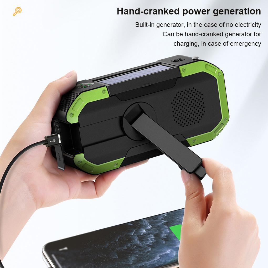 Multi-function FM Radio Outdoor Hand Crank Emergency Radio Waterproof Flashlight Bluetooth-compatible Solar Phone Charger