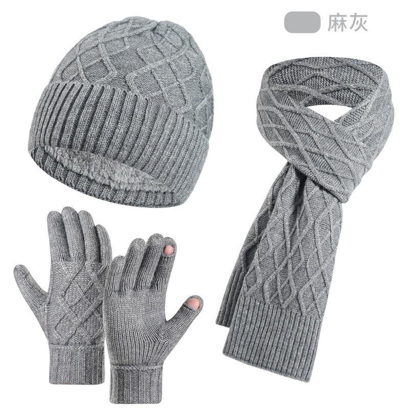 Womens Winter Knit Hat Scarf Gloves Set Double-Layer Warm Fleece Lined Acrylic Accessory Trio Cold Weather