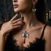 Vintage Rhinestone Bat Dangle Earrings Pendant Necklace Set for Women Gothic Halloween Statement Jewelry Autumn Party Gifts