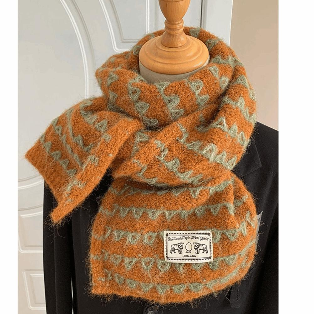 Korean Style Pumpkin Color Knitted Scarf 170cm x 25cm Fall Winter Neck Warmer For Women
