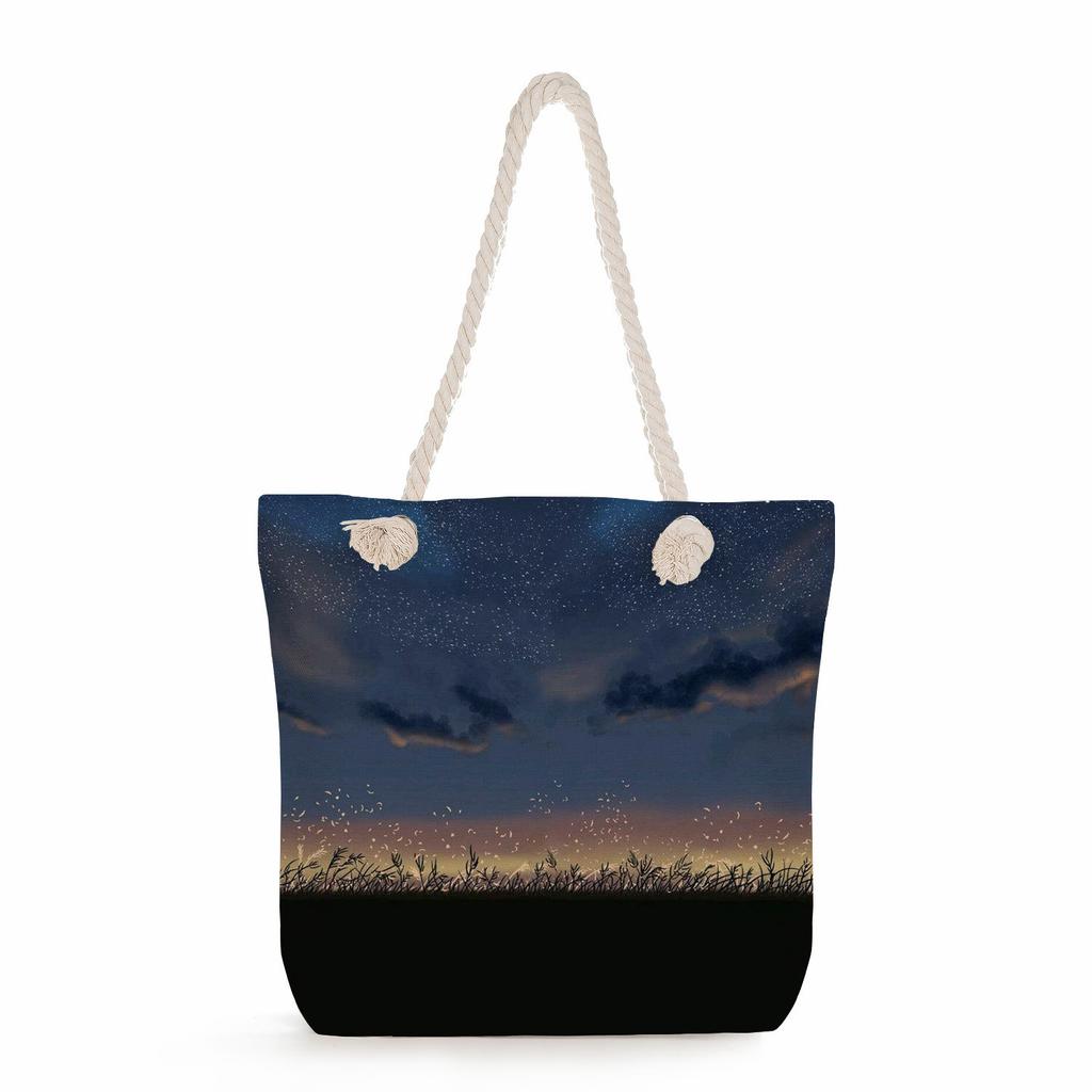 Starry sky print thick rope single-shoulder beach bag 7285 CLE