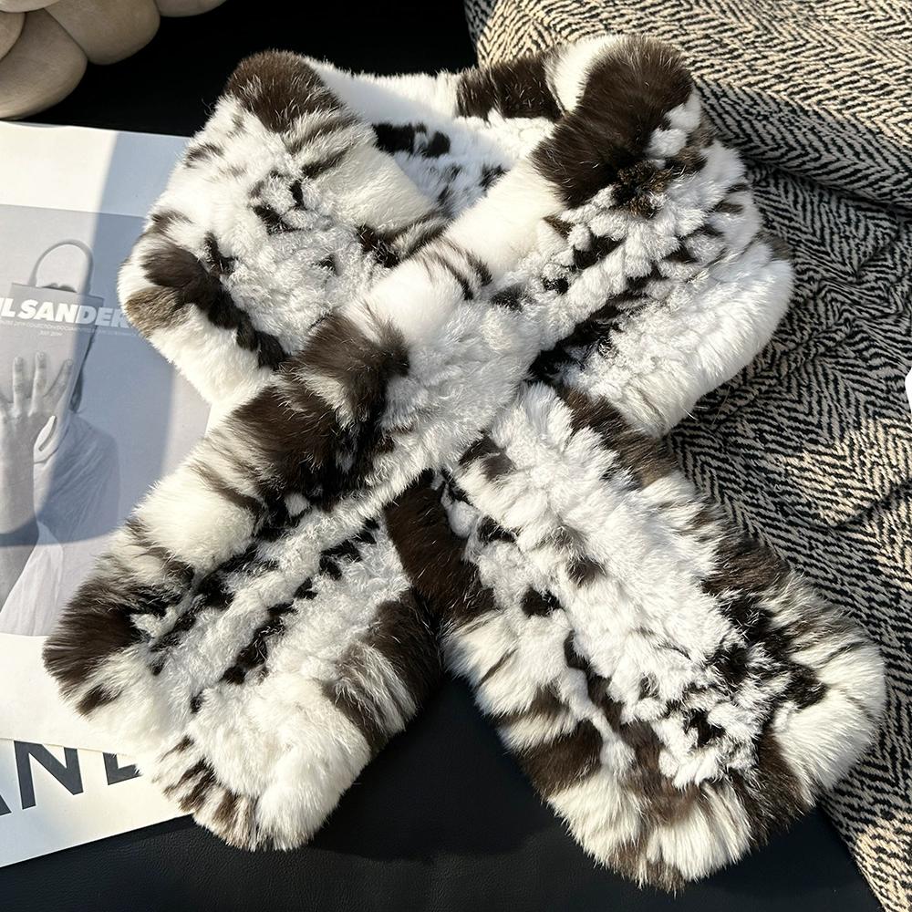 Winter Real Rex Rabbit Fur Scarf Korean Version Simple Long Scarf Warm Double-sided Thickened Fur Collar