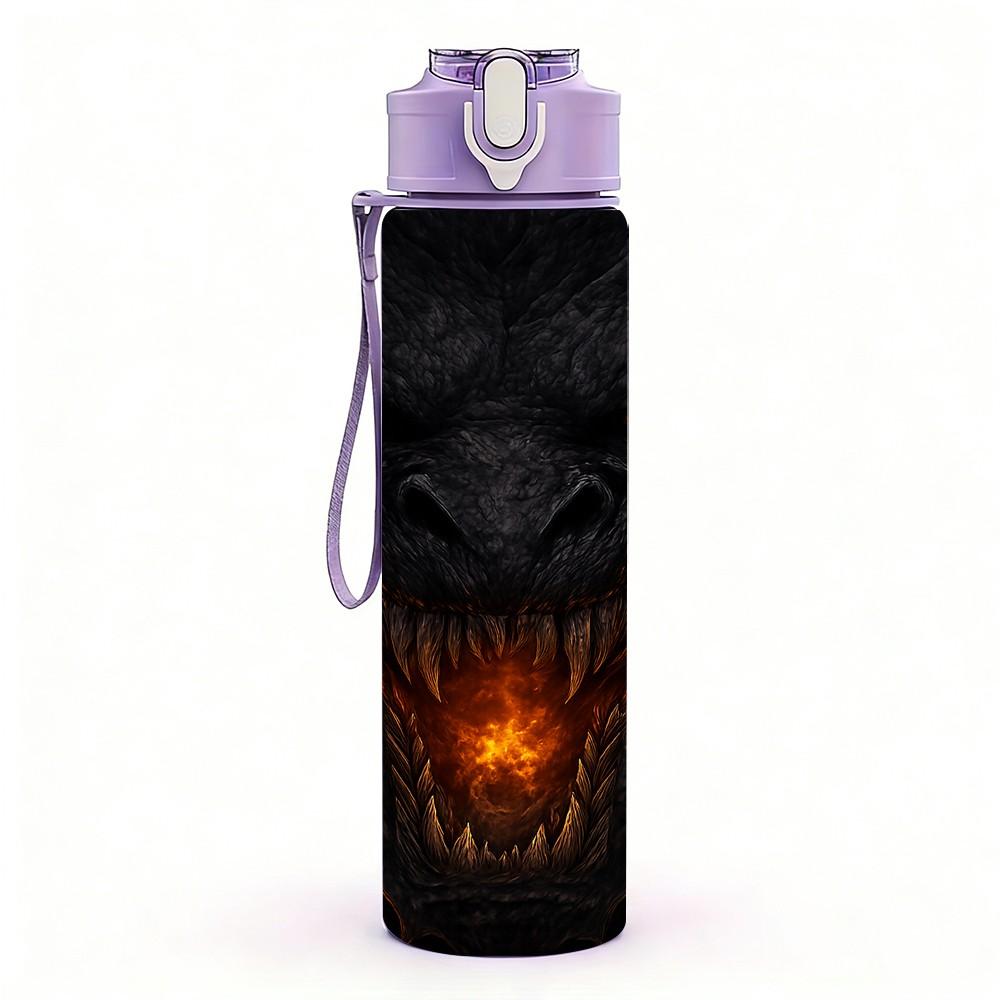 1PC Dark Evil Dragon Head Portrait Print 750ml Color Plastic Sports Water Bottle Leakproof Flip Straw Lid Suitable for Sports Office Home Use