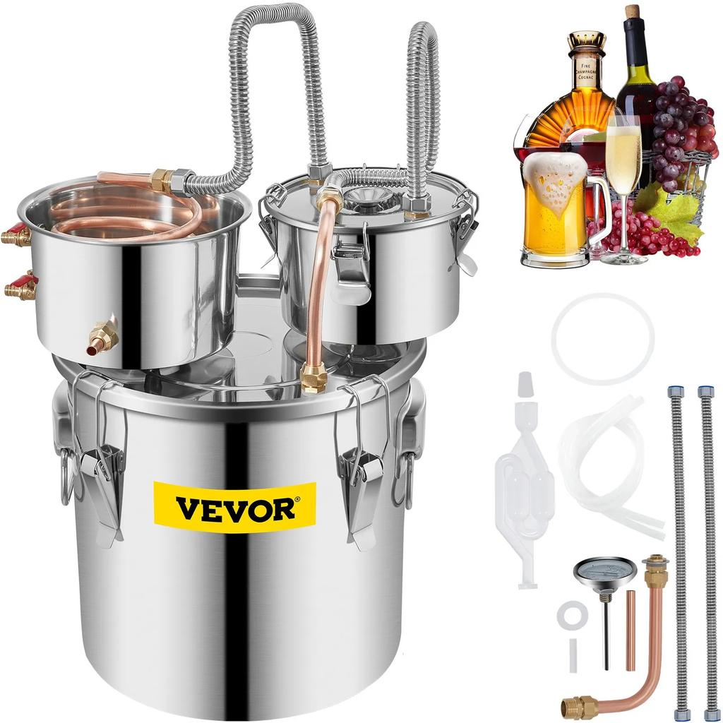 VEVOR Still Distiller 5Gal 21L Stainless Steel Water Distiller Copper Tube with Circulating Pump Home Brewing Kit Build-in Thermometer for DIY Whisky