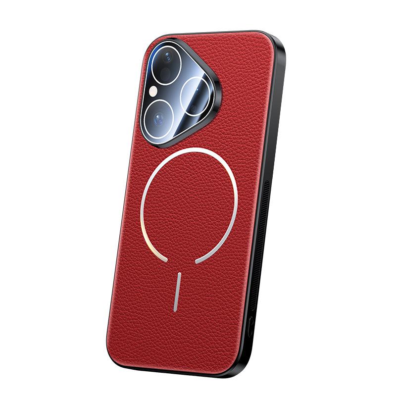 Applicable to Huawei P90Promax lychee leather pattern mobile phone case Mate80 magnetic suction Nova16u anti-skid belt lens film