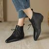 Fashion Hot Selling Retro Pointed Toe Lace-up Boots for Women Low-heeled 2025 New Style and Bare Boot Comfortable Soft Leather Versatile