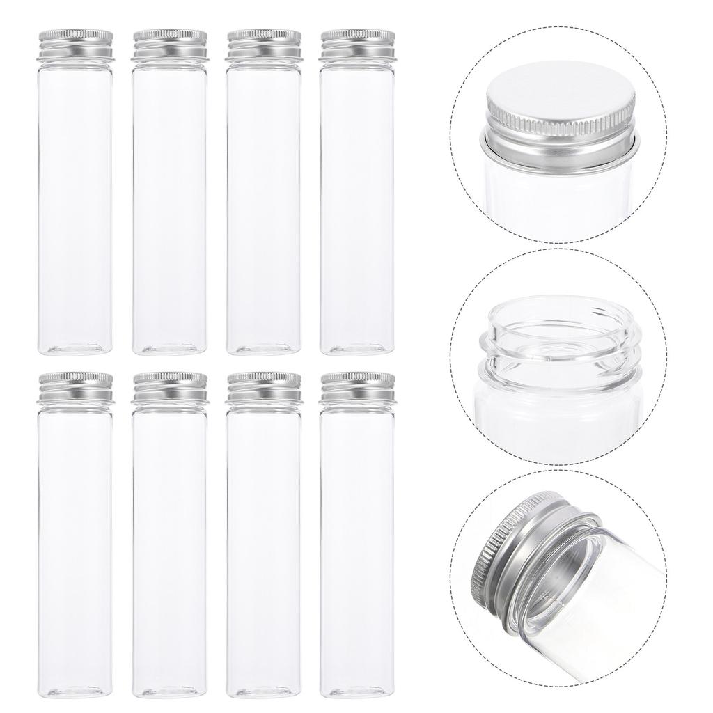 10Pcs Flat-Bottom Clear Test Tubes Pet Plastic Aluminum Screw Caps Compact Travel Friendly Lotion Gel Sample Small