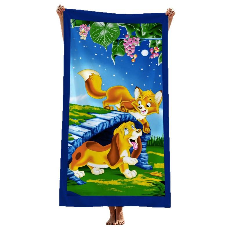 Ultra Absorbent Microfiber Beach Towel Kids Adults Quick Dry Swimming Pool Spa Travel 70x140cm Printed Cartoon Fox Dog Design