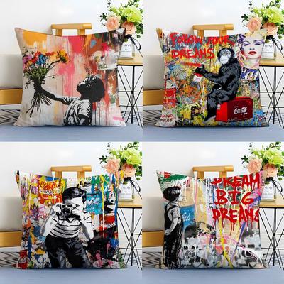 B-Banksy Street G-Graffiti Art Pillow Case Anti-dustmite Pillowcase Invisible Zipper Silky Sofa Cushion Cover