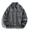 Autumn Maillard retro leather jacket men's loose casual ruffian handsome flight jacket gray black loose casual retro