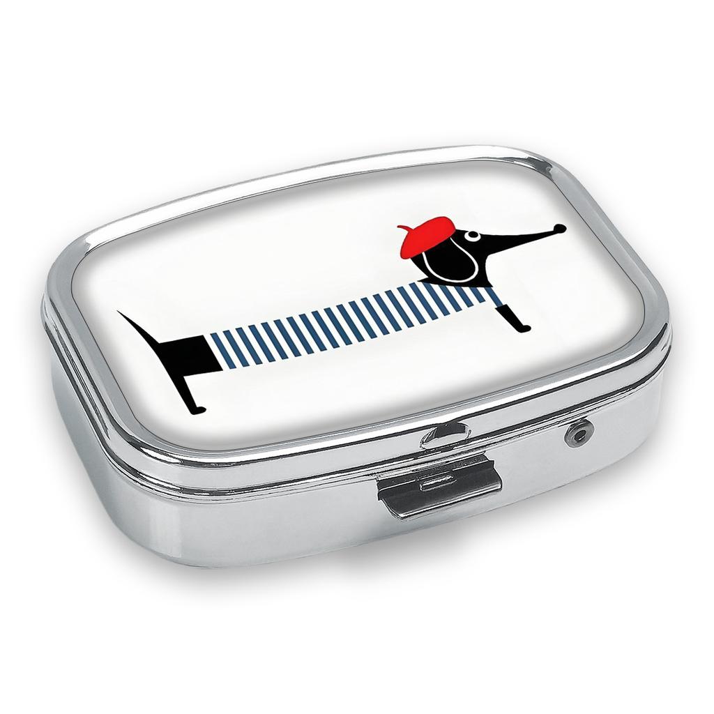 Portapillole Portatile con 2 Scomparti, Mini Custodia Organizer in Metallo per Medicine, Carino Contenitore Stampato per Pillole, Vitamine, Gioielli, Viaggio, Uso Quotidiano