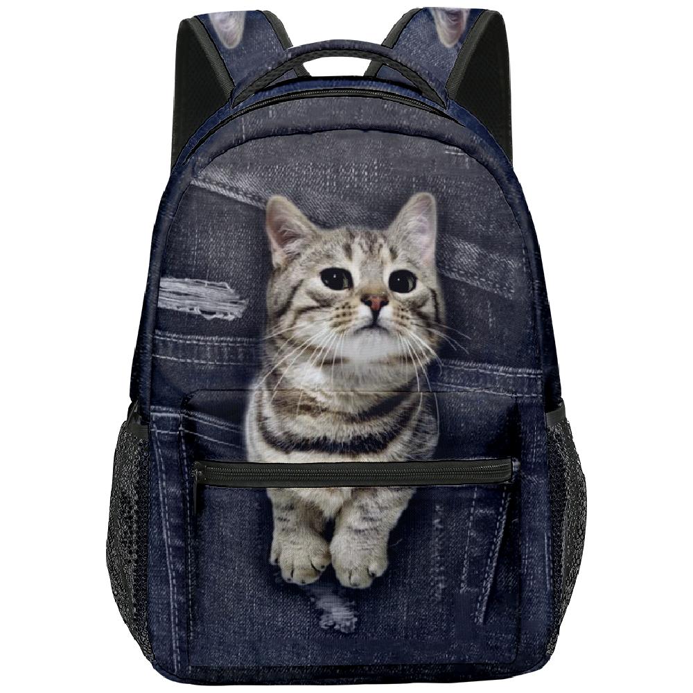 Cartoon Novelty Kpop Youthful School Bags Unisex Cat Pattern Travel Bags 3D Print Oxford Waterproof Notebook Shoulder Backpacks