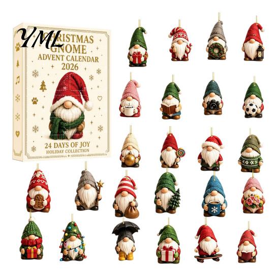 Festival Atmosphere Accessories Coastal Gnome Advent Calendar, 24Pcs Acrylic 2D Sea Glass Ornament Set Halloween Holiday Decoration with Hanging