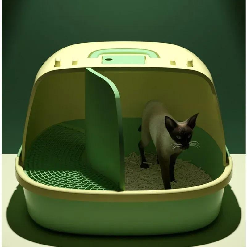 Large Corridor Cat Litter Box Spacious Toilet Anti-Splash Tray Fully Enclosed with Lift Cover Odor-Removing Sand Pedal Design