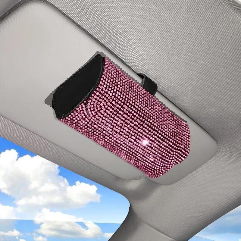Bling Car Sunglasses Holder Sun Visor Glasses Storage Box Crystal Decor for Modern Car Interiors
