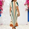 Women Plus Size V Neck Short Sleeve Geometric Printed Fitted Fishtail Dress