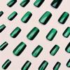 24PCS Emerald Green Cat Eye Effect Square Press-On Nails, Medium Length, Glossy Finish Fake Nail Set