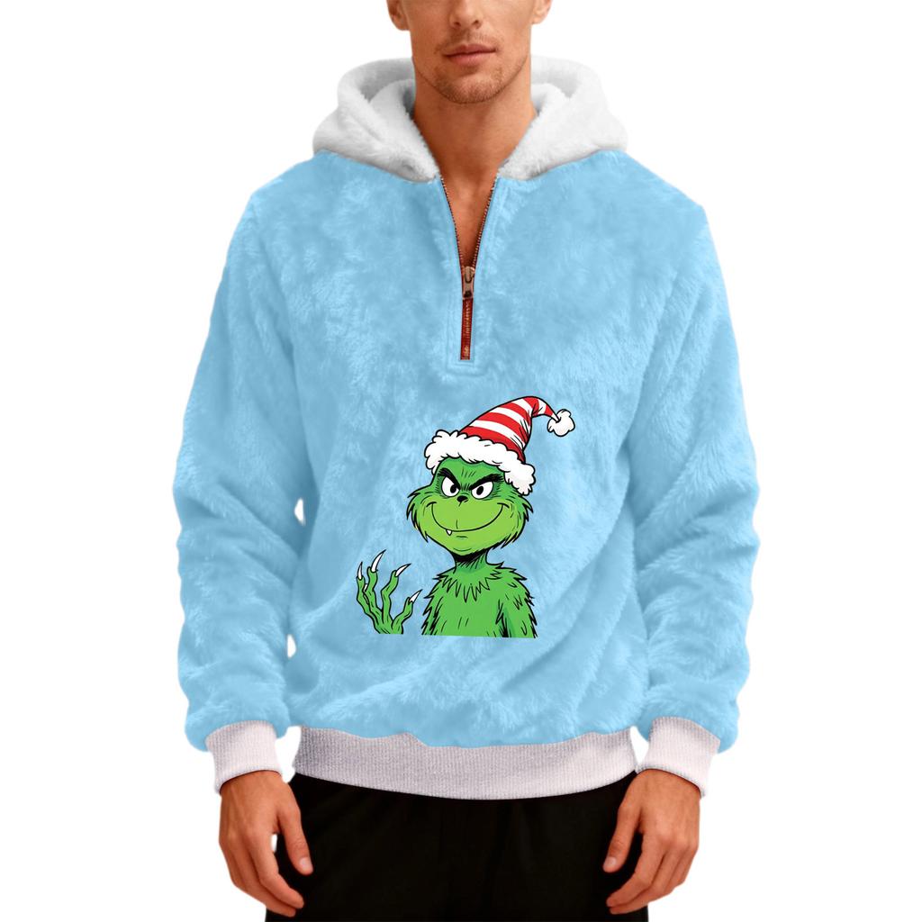 Herre Plysj Halv Glidelås Hettegenser