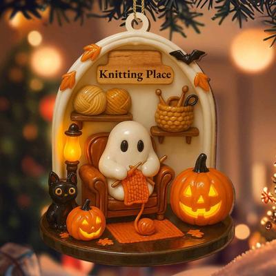 Halloween Spøkelsespynt Akryl Spøkelsestema Lesing Matlaging Maling Pynt Trehengende Dekorasjon for Innendørs Hjemmedekor