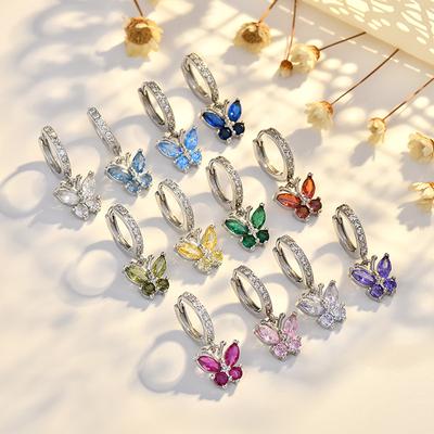 Dodici Orecchini Ago Puro Star Butterfly Temperamento Stile Coreano Moda Semplice Compleanno Zircone Auricolare Gioielli