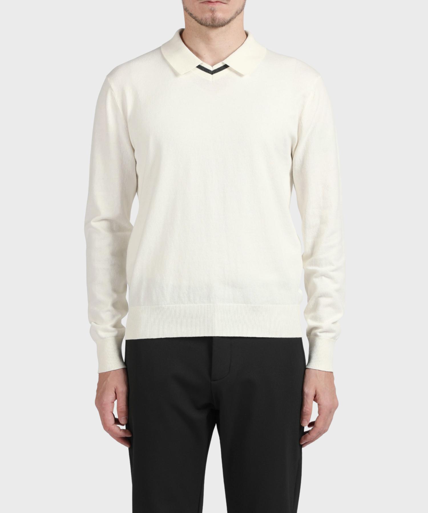 Panicalle White V-Neck Open Collar Knit Black/L