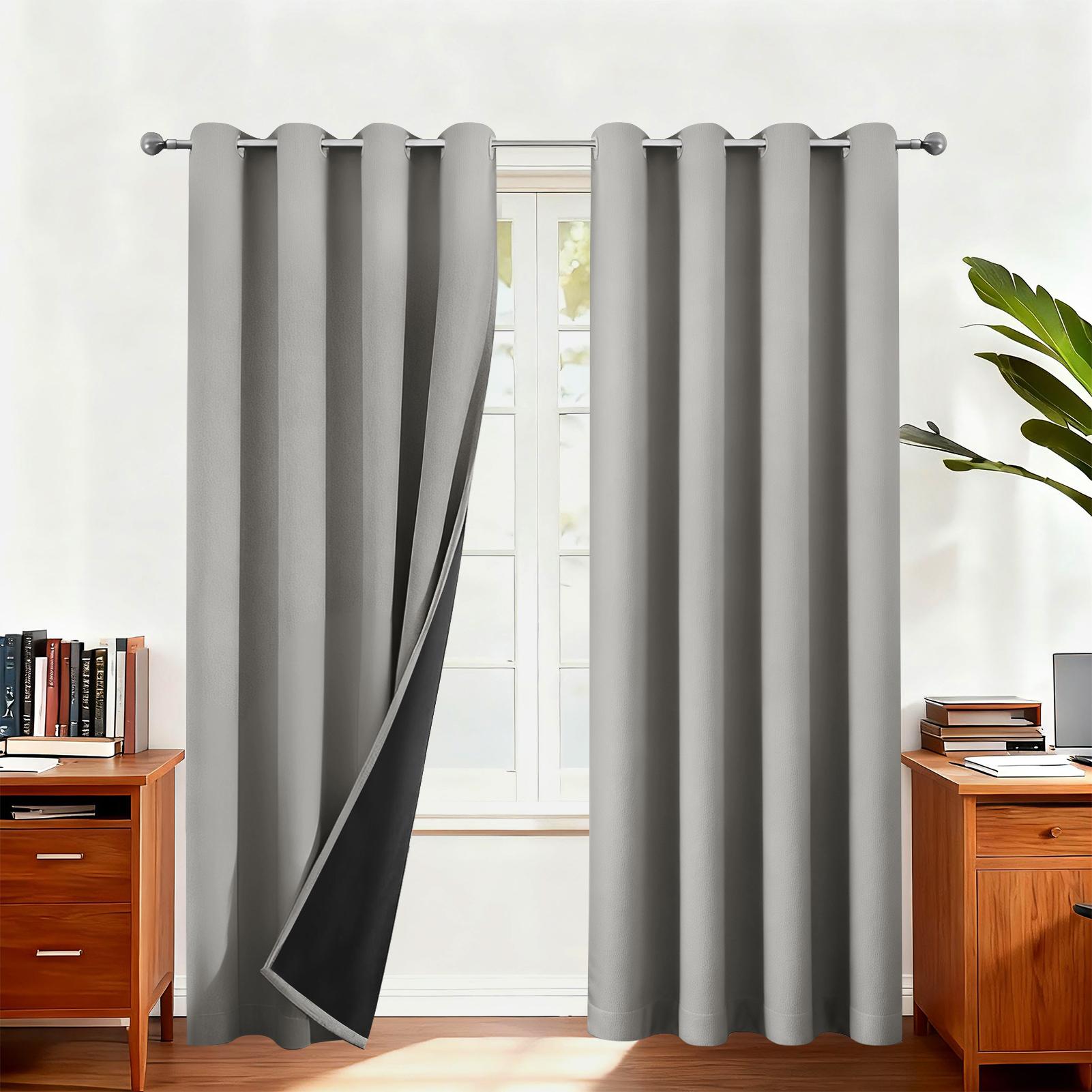 

Blackout Thermal Curtains for Bedroom Drop Eyelet Curtains for Living Room Weave Textured Light Blocking Window Curtain Drapes W94xH137cm&1 panel серый