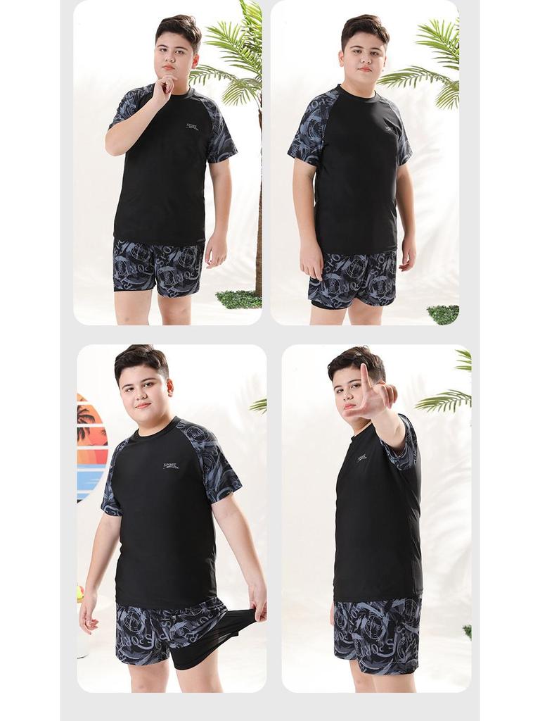 Boys' High-Elastic Quick-Dry Swimsuit Set - Anti-Embarrassment, Two-Piece Beachwear for Tweens and Teens