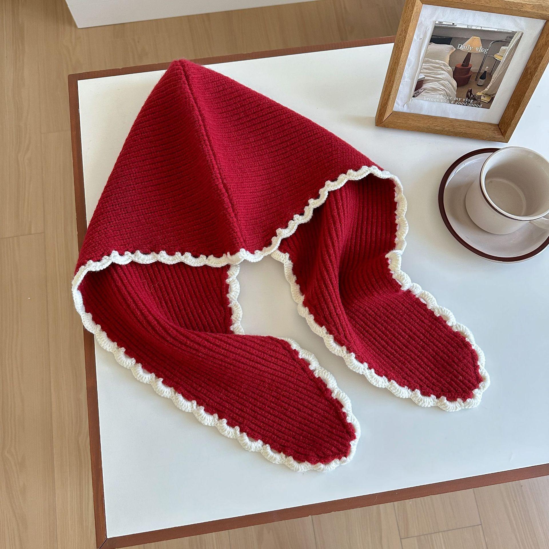 

Handmade Korean Style Knitted Women s Hat: French-Inspired, Warm Ear Protection, Hooded, Tie-Up Woolen for Autumn/Winter.